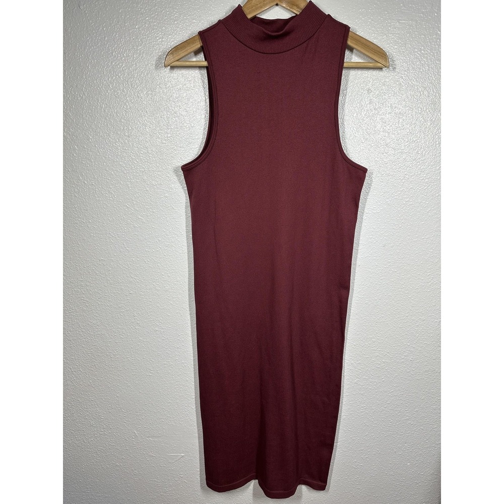 Madden NYC Dress Womens Large Burgundy Ribbed Knit Sleeveless Mock Neck Bodycon - Picture 7 of 7